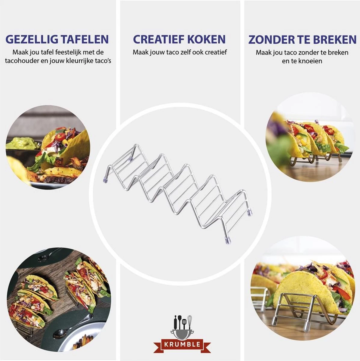 Krumble Taco Houder - Taco En Tortilla Houder Voor 4 Stuks - Serveerschalen - Koken & Tafelen - Kookgerei - Snack- & Tappasschalen - Metaal - Zilver 4 Krumble Taco Houder - Taco En Tortilla Houder Voor 4 Stuks - Serveerschalen - Koken & Tafelen - Kookgerei - Snack- & Tappasschalen - Metaal - Zilver - Afbeelding 2