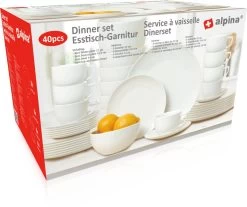 Alpina Tafelservies - Serviesset 40-delig - 8 Persoons - Vaatwasserbestendig - Geschikt Voor Magnetron - Wit -Keuken Verkoop 1200x1005 2