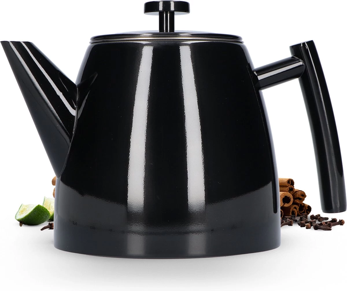 Vaja® Theepot Juliette Met Filter - Dubbelwandig -Theekan 1.0L - Glimmend Zwart 3 Vaja® Theepot Juliette Met Filter - Dubbelwandig -Theekan 1.0L - Glimmend Zwart
