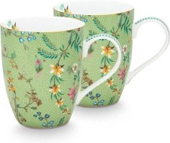 Pip Studio Jolie Groen - Set 2 Mokken - Flowers Large 350ml