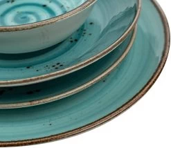 Serviesset 24-delig Van Porselein Voor 6 Personen | Diepe Soepborden, Platte Eetborden, Dessertborden En Schalen | Hoogwaardig Modern Vintage Tafelservies Combiservies | Turquoise