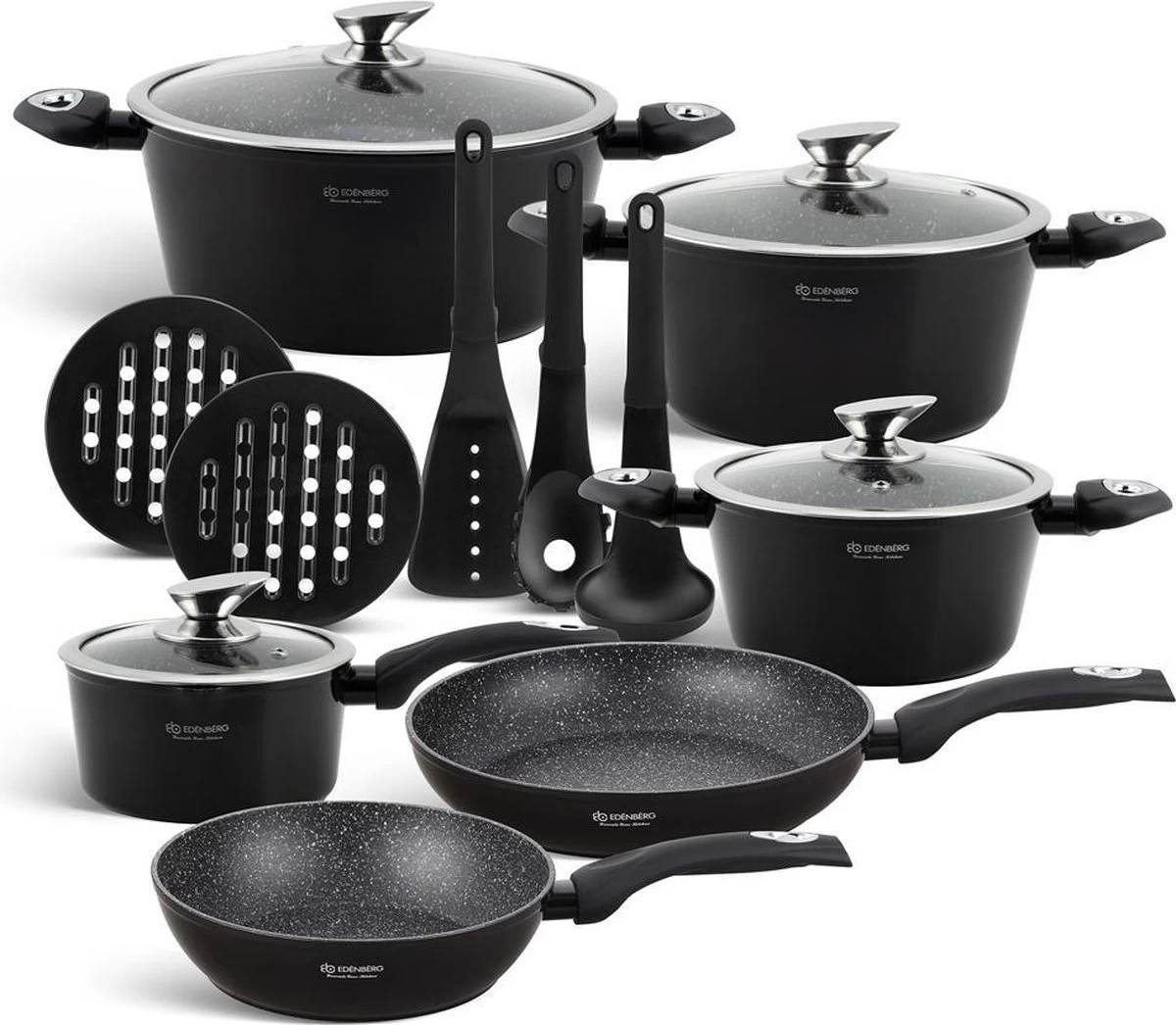 Edënbërg Black Line - 15-delige Luxe Pannenset Van Gesmeed Aluminium 3 Edënbërg Black Line - 15-delige Luxe Pannenset Van Gesmeed Aluminium