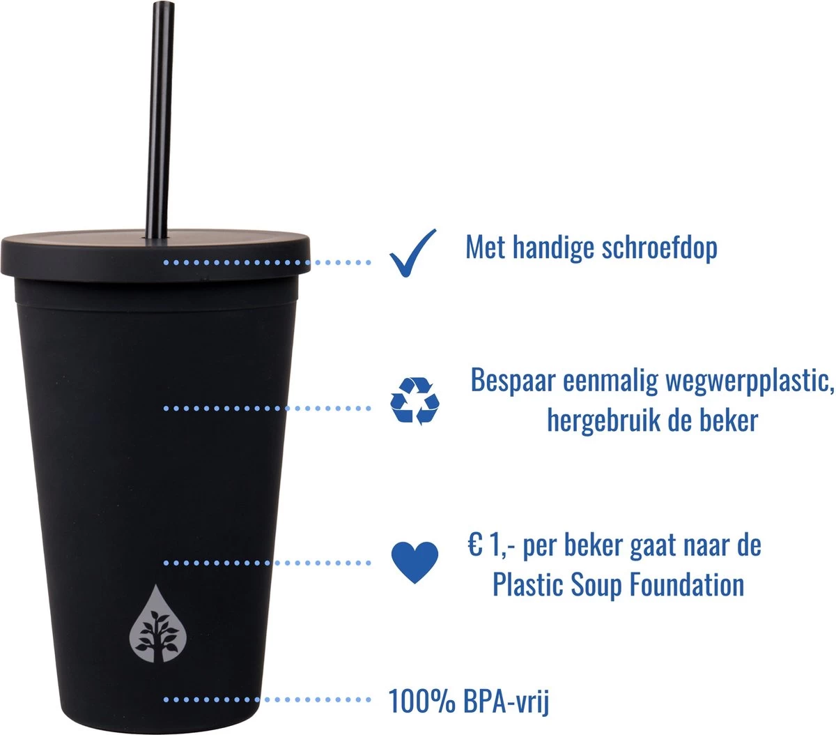 Beker Met Rietje En Deksel Starbucks Milkshake Beker Voor Take Away – Herbruikbare Plastic Drinkbeker Zwart 500ml - VANN 4 Beker Met Rietje En Deksel Starbucks Milkshake Beker Voor Take Away – Herbruikbare Plastic Drinkbeker Zwart 500ml - VANN - Afbeelding 2