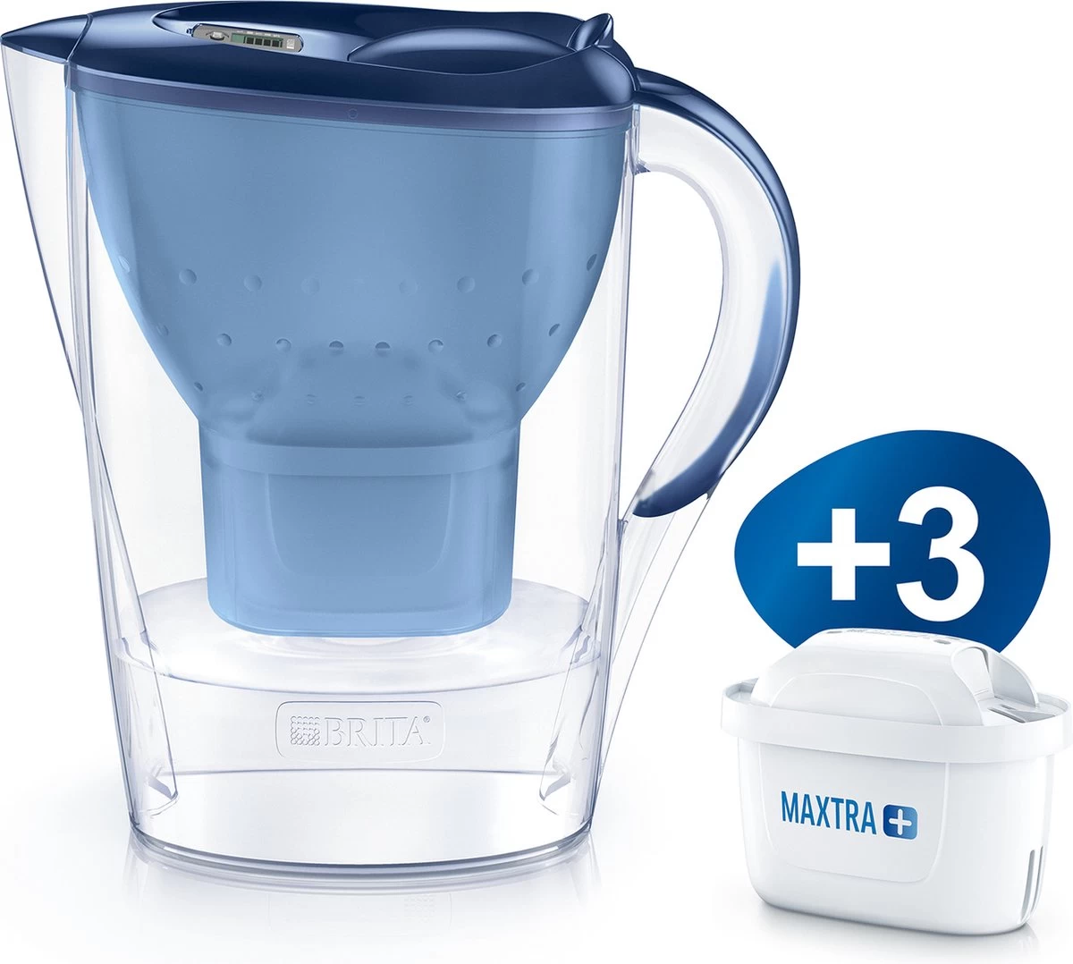 BRITA - Waterfilterkan Marella Cool - Blauw - 2,4L + 3 MAXTRA+ Waterfilterpatronen 3 BRITA - Waterfilterkan Marella Cool - Blauw - 2,4L + 3 MAXTRA+ Waterfilterpatronen