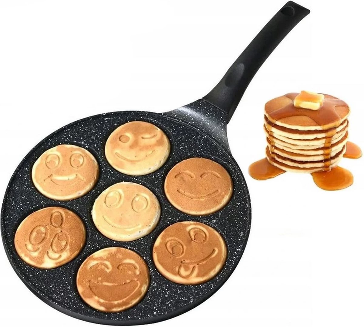 Emoji Pannenkoekenpan Pancake | 26cm | 7 Kop - Marmeren Anti Aanbaklaag Met Smiley 4 Emoji Pannenkoekenpan Pancake | 26cm | 7 Kop - Marmeren Anti Aanbaklaag Met Smiley - Afbeelding 2