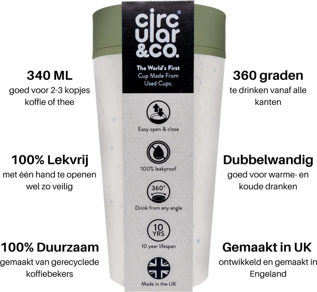 Circular&Co. Herbruikbare To Go Koffiebeker (rCUP) Crème/groen 12oz/340ml 4 Circular&Co. Herbruikbare To Go Koffiebeker (rCUP) Crème/groen 12oz/340ml - Afbeelding 2