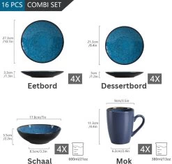 Serviesset – 16 Delig – 4 Persoons – Porselein - Luxe - Blauw 15 Serviesset – 16 Delig – 4 Persoons – Porselein - Luxe - Blauw -Keuken Verkoop 1200x1143 4