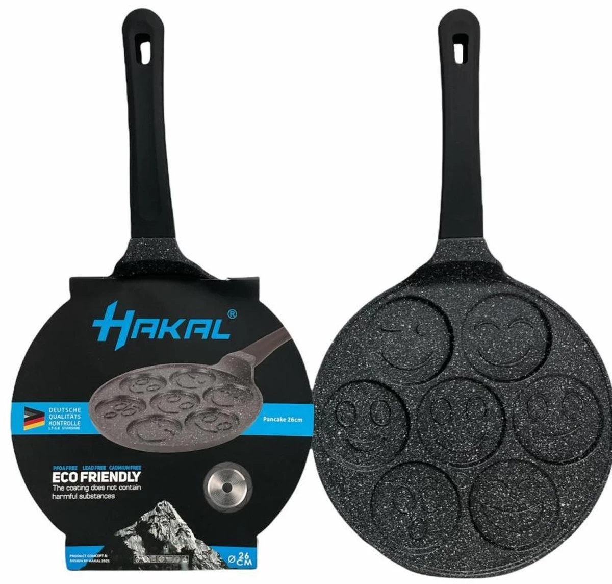 Emoji Pannenkoekenpan Pancake | 26cm | 7 Kop - Marmeren Anti Aanbaklaag Met Smiley 5 Emoji Pannenkoekenpan Pancake | 26cm | 7 Kop - Marmeren Anti Aanbaklaag Met Smiley - Afbeelding 3