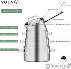Sola Pannenset Juvia - 4 Delig - Ø 16,16,18,20 Cm - Zilver - RVS - Sandwichbodem -Keuken Verkoop 1200x1166 1