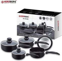 Herzberg HG-5003BK: 8 Pieces Marble Cookware Set - Black -Keuken Verkoop 1200x1175