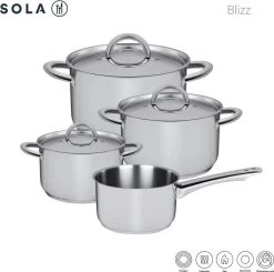 Sola Pannenset Blizz - 4 Delig - Ø Cm - Zilver - RVS - Sandwichbodem 19 Sola Pannenset Blizz - 4 Delig - Ø Cm - Zilver - RVS - Sandwichbodem -Keuken Verkoop 1200x1188
