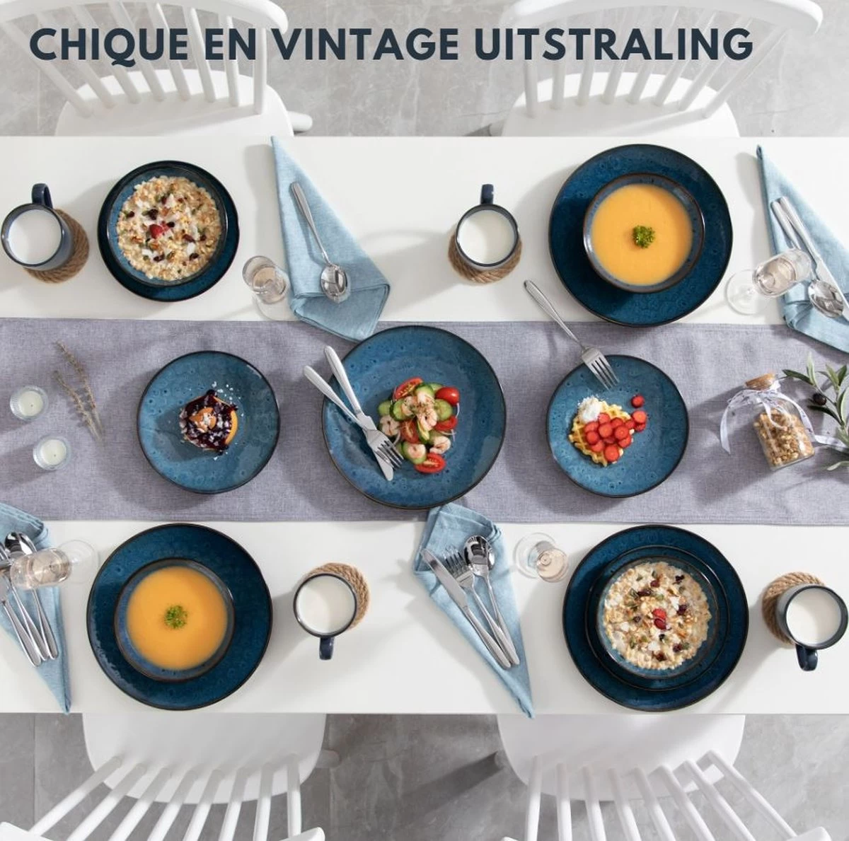 Serviesset – 16 Delig – 4 Persoons – Porselein - Luxe - Blauw 6 Serviesset – 16 Delig – 4 Persoons – Porselein - Luxe - Blauw - Afbeelding 4