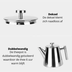 Castagnola Theepot Met Filter – Theekan – Theepot Dubbelwandig – Theepot Roestvrijstaal – Hoogwaardig RVS – 1 Liter – 5 Kopjes Thee – Zilver Glans -Keuken Verkoop 1200x1195 19
