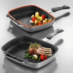 Herenthal Dubbele Grillpan - Ø 28 Cm - Koekenpan - Keramische Pan - Marmeren Coating Met Antiaanbaklaag - PFAS & PFOA Vrij - Pan - Grill - Vermindert Geur, Rook En Oliespatten - Zilver -Keuken Verkoop 1200x1195 6