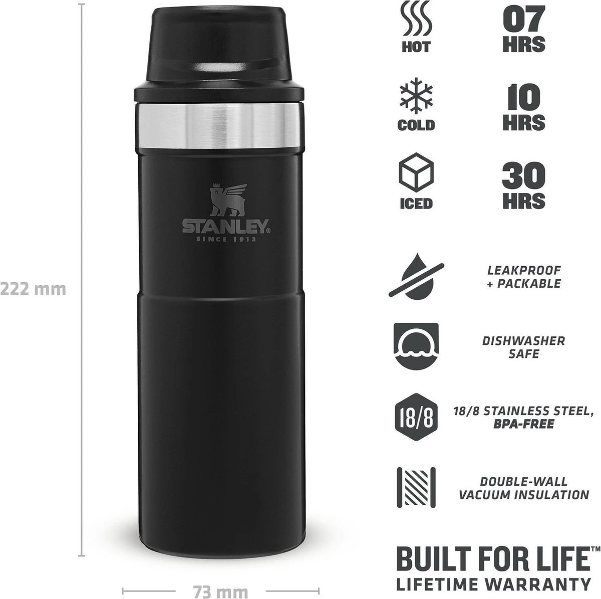 Stanley Trigger-Action Travel Mug 0.47L - Thermosfles - Matt Black 8 Stanley Trigger-Action Travel Mug 0.47L - Thermosfles - Matt Black - Afbeelding 6