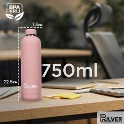 Pulver - RVS Thermosfles / Drinkfles – BPA Vrij – 750 Ml - Waterfles Met Draaidop – Drinkfles – Dubbele Isolatie - Rubberen Coating- Licht Roze -Keuken Verkoop 1200x1200 1069