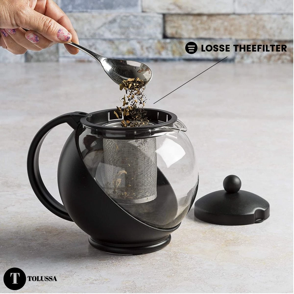 Tolussa Premium Theepot Glas Met Filter - 1.25L - Zwart - Isolerend - Lekt Niet 9 Tolussa Premium Theepot Glas Met Filter - 1.25L - Zwart - Isolerend - Lekt Niet - Afbeelding 7