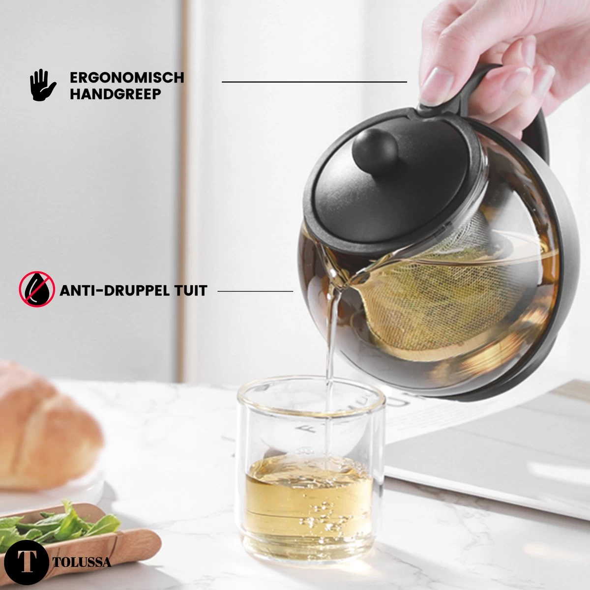 Tolussa Premium Theepot Glas Met Filter - 1.25L - Zwart - Isolerend - Lekt Niet 12 Tolussa Premium Theepot Glas Met Filter - 1.25L - Zwart - Isolerend - Lekt Niet - Afbeelding 10