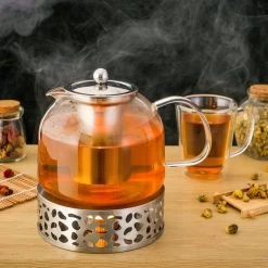Monzana Theepot Glas - Met Theepotverwarmer – Voor 1,5 Liter RVS Zeef -Keuken Verkoop 1200x1200 1239