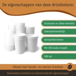 Drinkbeker Wit - Koffiebeker - Kartonnen Beker - 265ml - 100 Stuks - Wegwerpbeker - Papieren Beker - To-Go -Keuken Verkoop 1200x1200 1310
