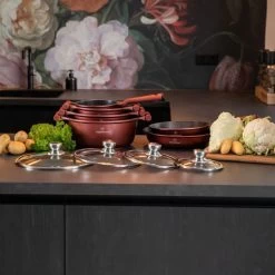 Herenthal Pannenset Inductie - Luxe 10-delige Koekenpan Inductie - Voor Alle Warmtebronnen - Pannen Met Glazen Deksels En Koudgrepen - Burgundy -Keuken Verkoop 1200x1200 138