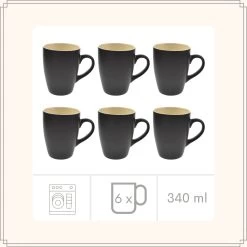 OTIX Koffiekopjes - Met Oor - Set Van 6 - Theekoppen - 340ml - Zwart - Keramiek -Keuken Verkoop 1200x1200 1417