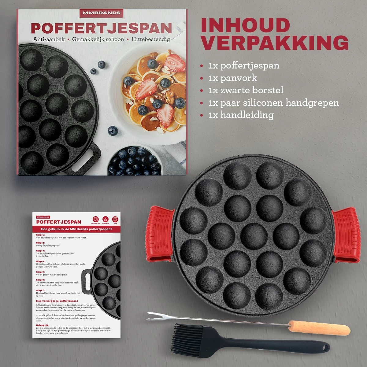 MM Brands Poffertjespan - Poffertjesmaker - Inductie / Oven / BBQ - Inclusief Handvat, Borstel En Vorken 9 MM Brands Poffertjespan - Poffertjesmaker - Inductie / Oven / BBQ - Inclusief Handvat, Borstel En Vorken - Afbeelding 7