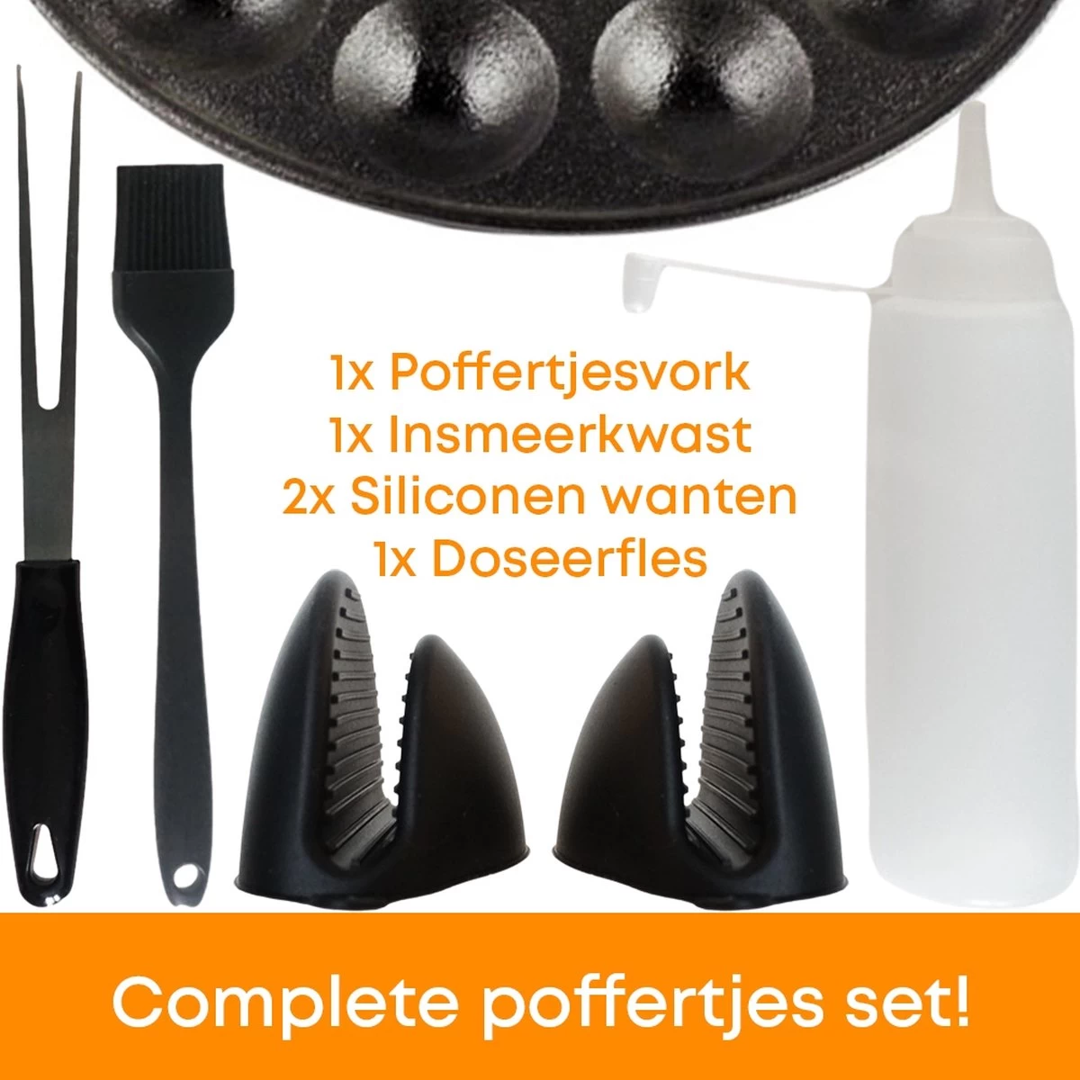 YUGN BLACK Poffertjespan Poffertjesmaker 6 Delige Set - 19 Poffertjes Incl Doseerfles Kwast Poffertjesvork Siliconen Ovenwanten - Platte Onderkant Poffertjespan Inductie Poffertjespan Elektrisch - Cadeau Tip 4 YUGN BLACK Poffertjespan Poffertjesmaker 6 Delige Set - 19 Poffertjes Incl Doseerfles Kwast Poffertjesvork Siliconen Ovenwanten - Platte Onderkant Poffertjespan Inductie Poffertjespan Elektrisch - Cadeau Tip - Afbeelding 2