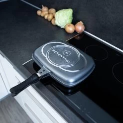Herenthal Dubbele Grillpan - Ø 28 Cm - Koekenpan - Keramische Pan - Marmeren Coating Met Antiaanbaklaag - PFAS & PFOA Vrij - Pan - Grill - Vermindert Geur, Rook En Oliespatten - Zilver -Keuken Verkoop 1200x1200 596