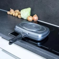 Herenthal Dubbele Grillpan - Ø 28 Cm - Koekenpan - Keramische Pan - Marmeren Coating Met Antiaanbaklaag - PFAS & PFOA Vrij - Pan - Grill - Vermindert Geur, Rook En Oliespatten - Zilver -Keuken Verkoop 1200x1200 597