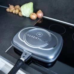Herenthal Dubbele Grillpan - Ø 28 Cm - Koekenpan - Keramische Pan - Marmeren Coating Met Antiaanbaklaag - PFAS & PFOA Vrij - Pan - Grill - Vermindert Geur, Rook En Oliespatten - Zilver -Keuken Verkoop 1200x1200 598
