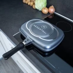 Herenthal Dubbele Grillpan - Ø 28 Cm - Koekenpan - Keramische Pan - Marmeren Coating Met Antiaanbaklaag - PFAS & PFOA Vrij - Pan - Grill - Vermindert Geur, Rook En Oliespatten - Zilver -Keuken Verkoop 1200x1200 600