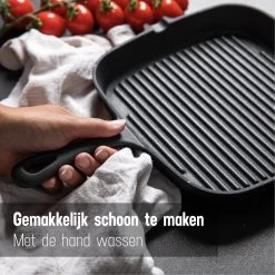 Daumonet Auguste Noir Gietijzeren Grillpan - Steakpan Zwart - PFAS & PFOA Vrij - Vierkant Met Schenktuit - 23,5 Cm - 2 Liter - Emaille - Alle Warmtebronnen - Elektrisch - Gas - Halogeen - Inductie - Keramisch -Keuken Verkoop 1200x1200 631