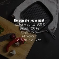 Daumonet Auguste Noir Gietijzeren Grillpan - Steakpan Zwart - PFAS & PFOA Vrij - Vierkant Met Schenktuit - 23,5 Cm - 2 Liter - Emaille - Alle Warmtebronnen - Elektrisch - Gas - Halogeen - Inductie - Keramisch -Keuken Verkoop 1200x1200 633
