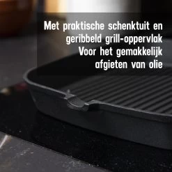 Daumonet Auguste Noir Gietijzeren Grillpan - Steakpan Zwart - PFAS & PFOA Vrij - Vierkant Met Schenktuit - 23,5 Cm - 2 Liter - Emaille - Alle Warmtebronnen - Elektrisch - Gas - Halogeen - Inductie - Keramisch -Keuken Verkoop 1200x1200 634