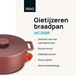 MOA Gietijzeren Braadpan - Inhoud 4,75 Liter - 26CM - Rond - Alle Warmtebronnen - Ook Voor Inductie - Gewicht 5,8 Kg - Bordeaux Rood - MC26BR -Keuken Verkoop 1200x1200 697
