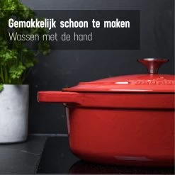 Daumonet Bocuse Rouge Gietijzeren Braadpan - Sudderpan Kersen Rood - Ovaal - Ø 29 Cm - 3 Liter - PFAS & PFOA Vrij - Emaille - Geschikt Voor Alle Warmtebronnen - Elektrisch - Gas - Halogeen - Inductie - Keramisch - Vaatwasserbestendig -Keuken Verkoop 1200x1200 733