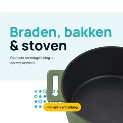 MOA Gietijzeren Braadpan - Inhoud 4,75 Liter - 26CM - Rond - Alle Warmtebronnen - Ook Voor Inductie - Gewicht 5,8 Kg - Olijfgroen - MC26OG -Keuken Verkoop 1200x1200 775