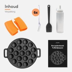 Ocina Poffertjespan – Combo Pack – 19 Poffertjes – Poffertjesmaker – Poffertjespan Inductie – Poffertjespan Electrisch – Gietijzeren Pan - Inclusief Doseerfles, Handvaten, 6x Poffertjesvorken En Invetkwast – Gratis Receptenboek -Keuken Verkoop 1200x1200 96