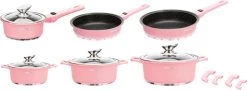 Swiss Pro+ | Set 14 Delige Pannenset | Inductie - Pannensets - Glazen Deksel - Met Afneembare Handgreep - Marmeren Interieur -PFAS-vrij | Pink -Keuken Verkoop 1200x439 1