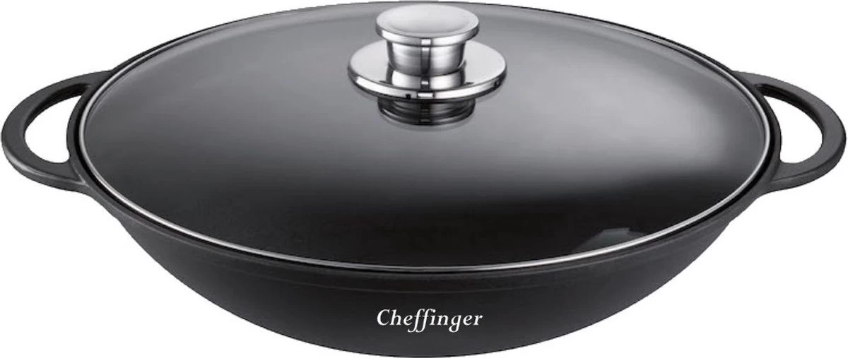Merkloos Wokpan Met Glazen Deksel Ø 36 Cm - Geschikt Voor Inductie - Zwart 3 Merkloos Wokpan Met Glazen Deksel Ø 36 Cm - Geschikt Voor Inductie - Zwart