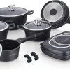 Royalty Line Inductie Panneset - 15-Delig Koekenpannenset - Kookpotten - Koekenpannen - Pannen Met Glazen Deksels En Afneembare Koudgrepen - Pannenset Met Dubbel Grillpan - Voor Alle Warmtebronne - Oven-Ready - PFAS-Vrij - Zwart -Keuken Verkoop 1200x550