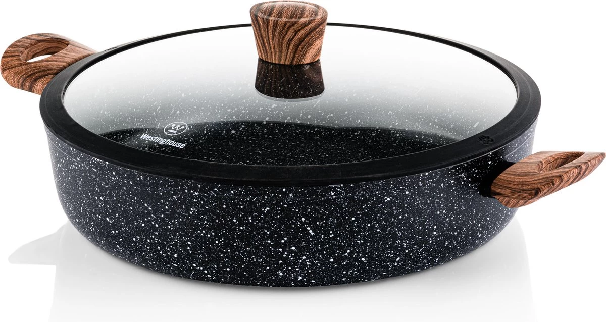 Westinghouse Hapjespan Inductie - Ø 28 Cm - Zwart Marmer Wood - Speciale Editie - Met Deksel - Geschikt Voor Alle Warmtebronnen 3 Westinghouse Hapjespan Inductie - Ø 28 Cm - Zwart Marmer Wood - Speciale Editie - Met Deksel - Geschikt Voor Alle Warmtebronnen