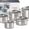 Le Creuset RVS Kookpan 18cm / 20cm / 24cm + Lage Kookpan 20cm + Steelpan 16cm