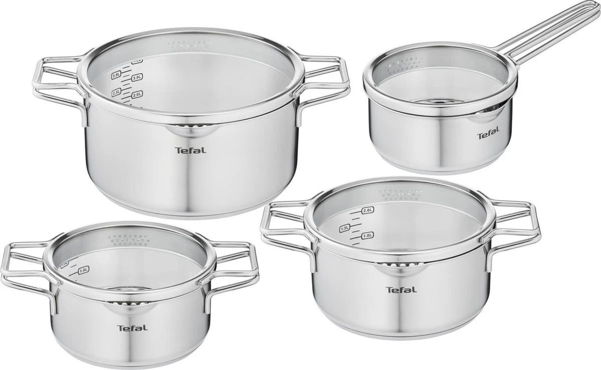 Tefal Nordica Pannenset 4 Delig - Steelpan Ø16 Cm & Kookpan Ø 18 + Ø 20 + Ø 24 Cm 3 Tefal Nordica Pannenset 4 Delig - Steelpan Ø16 Cm & Kookpan Ø 18 + Ø 20 + Ø 24 Cm