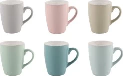 Tavola - Koffiemok - Met Oor - 300ml - Keramiek - Zachte Tinten - 6 Stuks