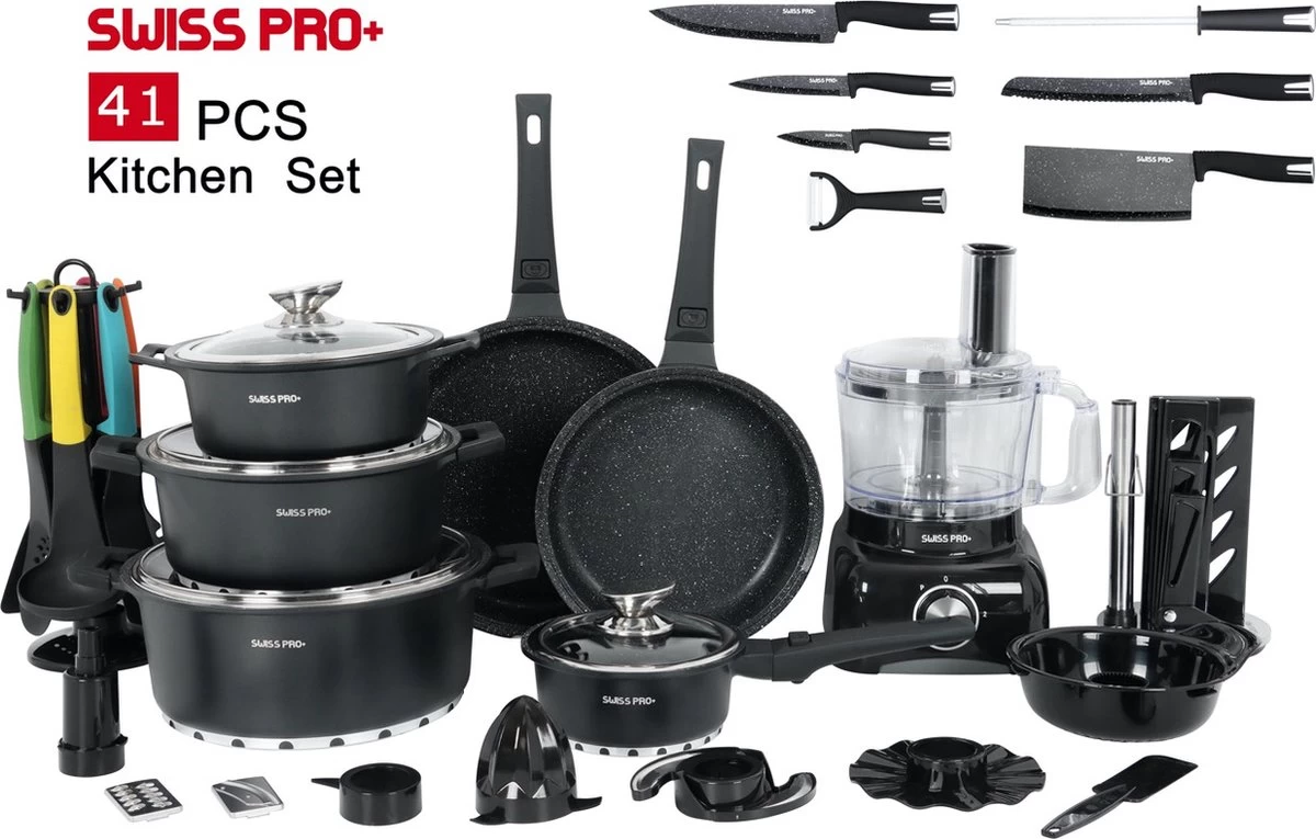Swiss Pro+ - SWP41D22 - Pannenset 41 Delig - Foodprocessor - Messenblok 8 Delig - Kookgerei Set Met Houder 7 Delig - Starters Pakket - 2022 Serie - Limited Edition -uitzet 11 Swiss Pro+ - SWP41D22 - Pannenset 41 Delig - Foodprocessor - Messenblok 8 Delig - Kookgerei Set Met Houder 7 Delig - Starters Pakket - 2022 Serie - Limited Edition -uitzet - Afbeelding 9