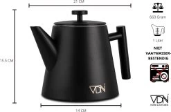 VDN RVS Theepot Dubbelwandig Met Filter - Zwarte Theekan 1 Liter - 902 -Keuken Verkoop 1200x785 5