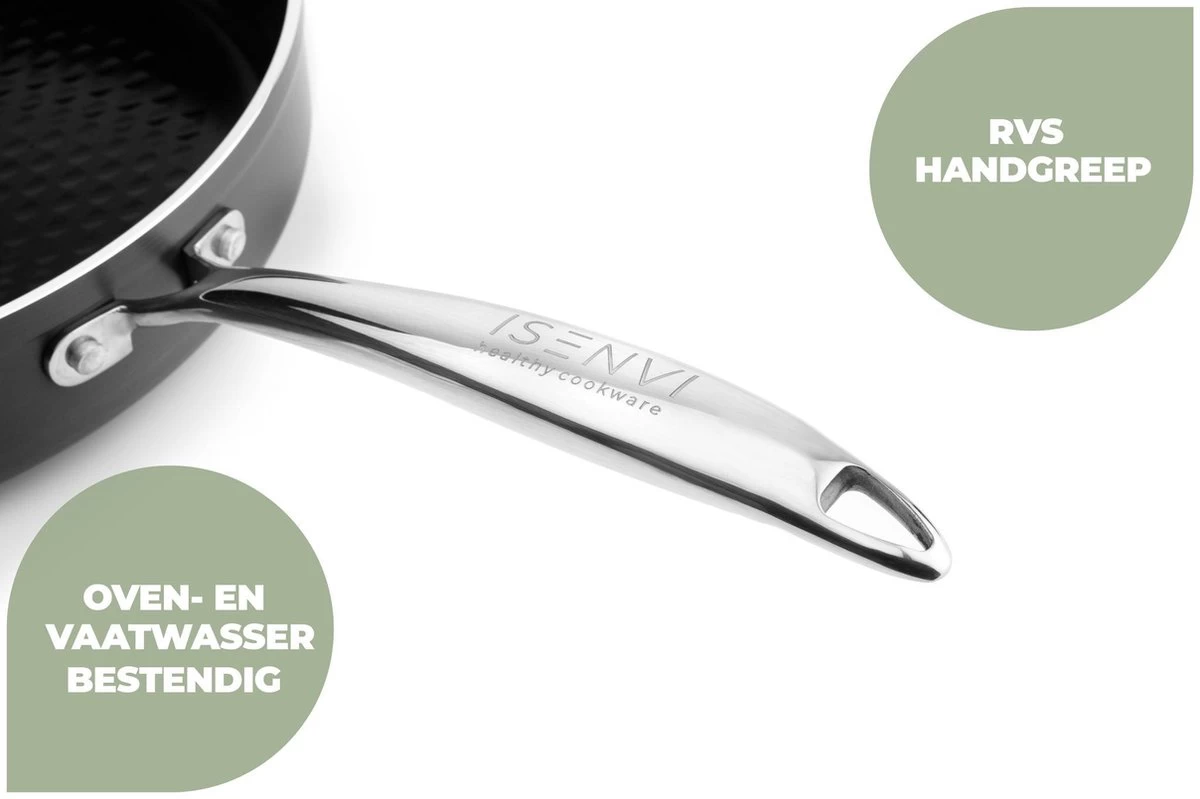 ISENVI Victoria Forged Keramische Wokpan 32CM - RVS Greep 5 ISENVI Victoria Forged Keramische Wokpan 32CM - RVS Greep - Afbeelding 3