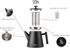 VDN RVS Theepot Dubbelwandig Met Filter - Zwarte Theekan 1 Liter - 902 -Keuken Verkoop 1200x820